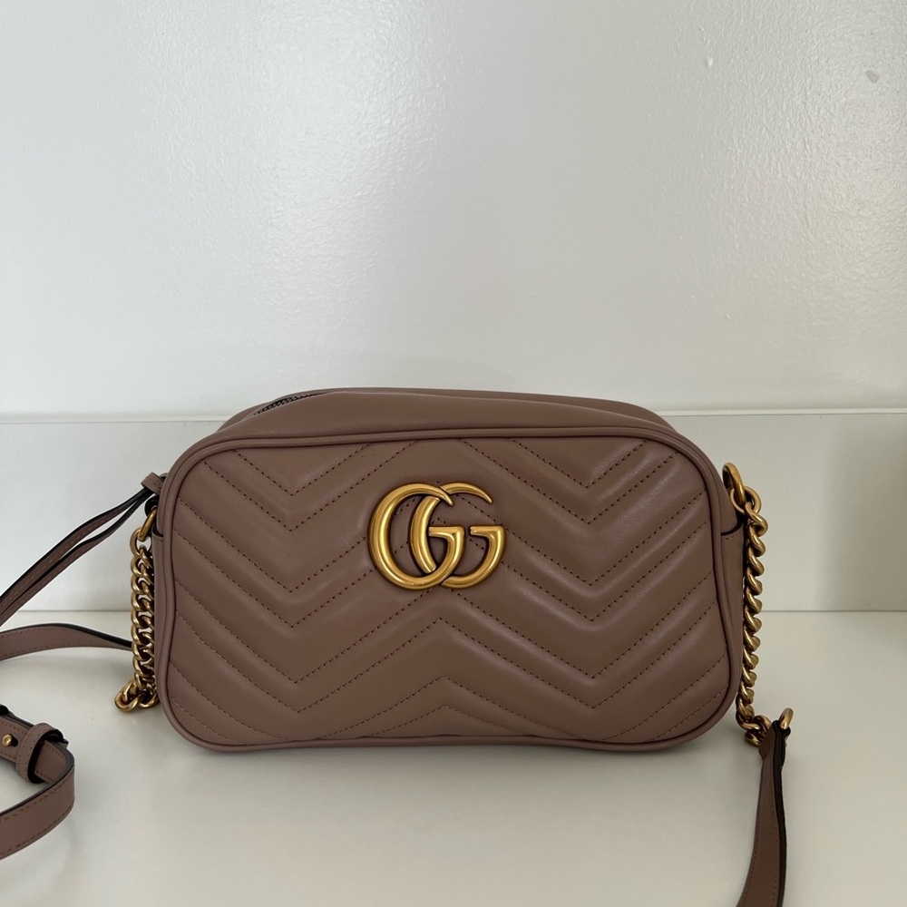 Gucci Tan Crossbody Bag with Chevron Quilting